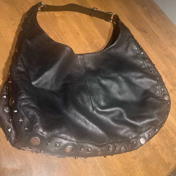 Handbags - Romygold Black Studded Leather Hobo Handbag